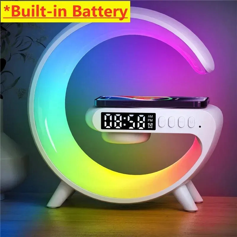 Mini Multifunction Wireless Charger Pad Stand Speaker TF RGB Night Light Fast Charging Station for iPhone Samsung Xiaomi Huawei White