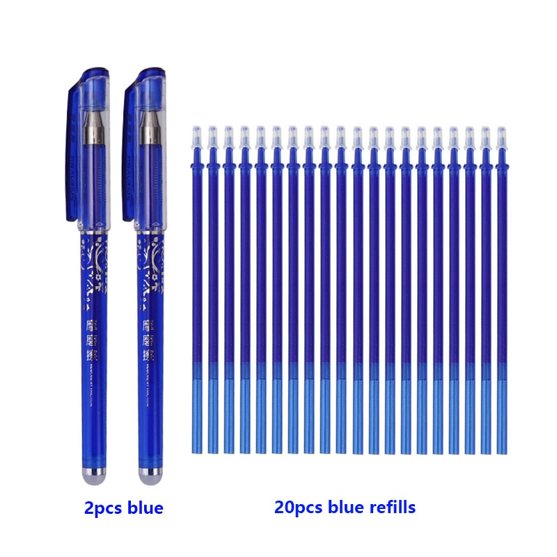 0.5mm Erasable Gel Pen Set Black Blue Red Ink Refill Rod Kawaii Pens Washable Handle School Office Supplies Writing Stationery 22Pcs Blue set