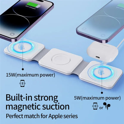 3 in 1 Magnetic Wireless Charger Pad Foldable Phone Chargers Stand For iPhone 14 13 12 Airpods IWatch 7 6 5 Xiaomi Fast Charging