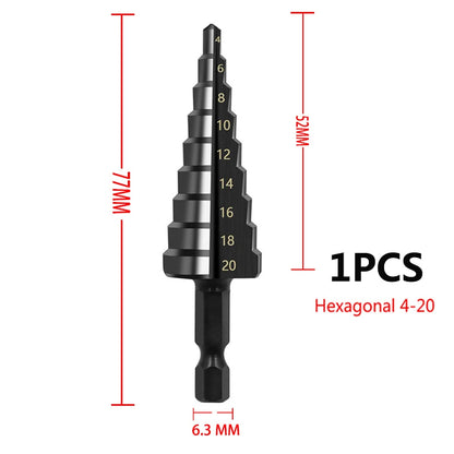 3-12mm 4-12mm 4-20mm HSS Straight Groove Step Drill Bit Set Titanium Coated Wood Metal Hole Cutter Core Drill Bit Set Black 4-20