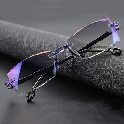 New Men Women Rimless Reading Glasses Anti Blue Light Bifocal Far Near Magnification Eyewear Presbyopic Glasses +150 +200