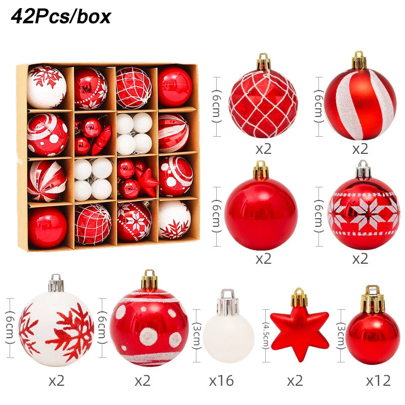 1Box Mixed Christmas Ball Ornament Red White Gold Xmas Tree Hanging Bauble Pendants Christmas Decorations For Home Navidad Noel A Other