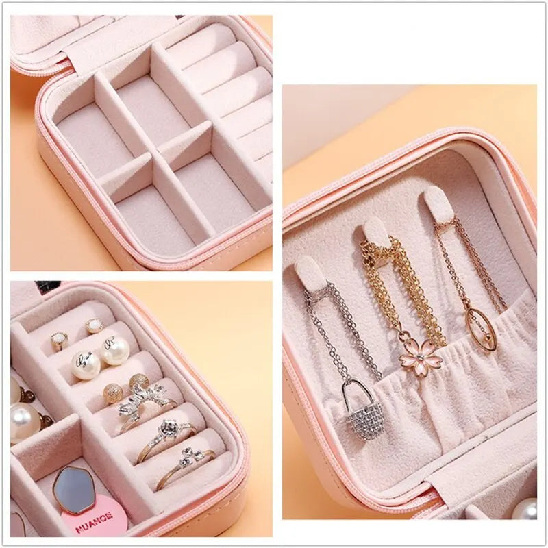 Solid Color Jewelry Organizer Leather Square Small Round Box Ring Earrings Portable Travel Jewelry Storage Bag