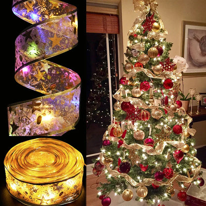 Christmas Ribbon Bow LED Fairy Light String Merry Christmas Decorations For Home Xmas Tree Ornament Navidad Gift New Year 2023