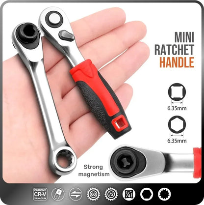 Mini 1/4" Ratchet Wrench Double Ended Quick Hex Torque Spanner Set Rod Screwdriver Bit Tool Socket Ratchet Handle Wrench Spanner