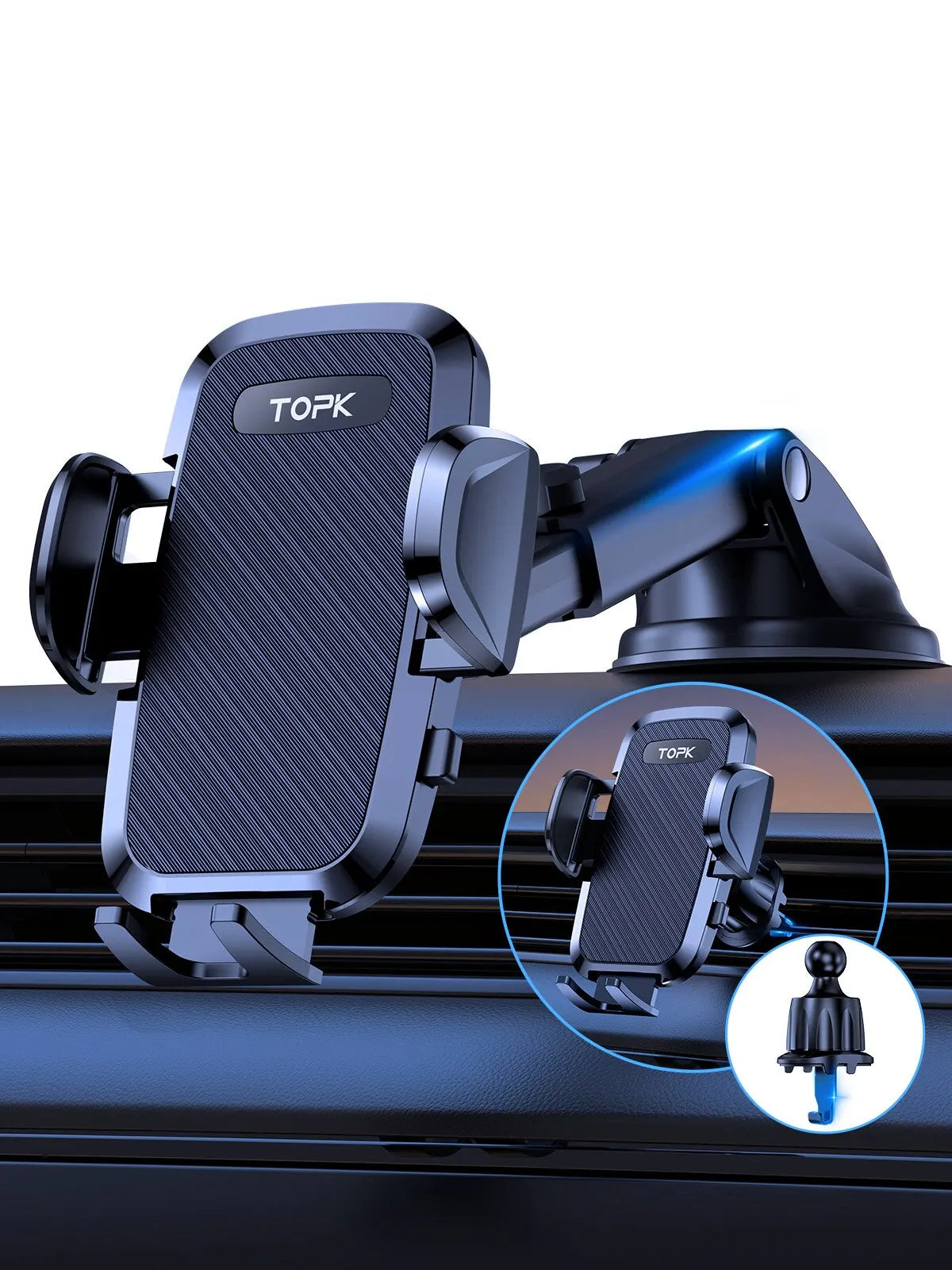 TOPK D36 Car Phone Holder Adjustable Car Phone Mount Cradle Super Stable for Dashboard/Windscreen/Air Vent for Mobile Phones