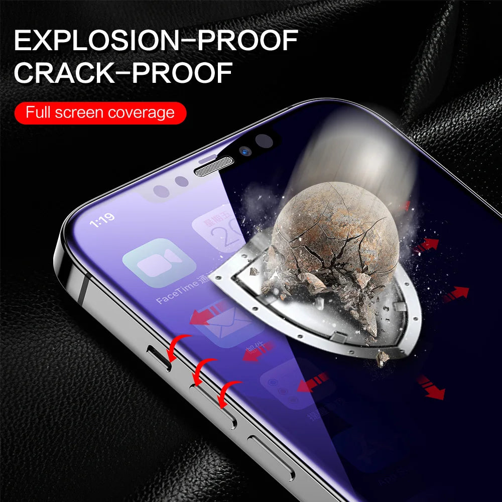 Anti Blue Ray Spy Glass for iPhone 14 13 12 11 Pro Max Privacy Screen Protector Full Cover for iPhone X XR XS Max