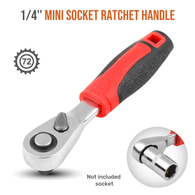 Mini 1/4" Ratchet Wrench Double Ended Quick Hex Torque Spanner Set Rod Screwdriver Bit Tool Socket Ratchet Handle Wrench Spanner Socket Handle A