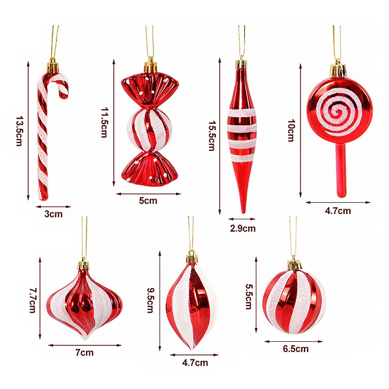 14Pcs/box Christmas Candy Cane Red Ball Ornaments Xmas Tree Hanging Pendants Navidad New Year Home Decorations 2024 Natal Gift