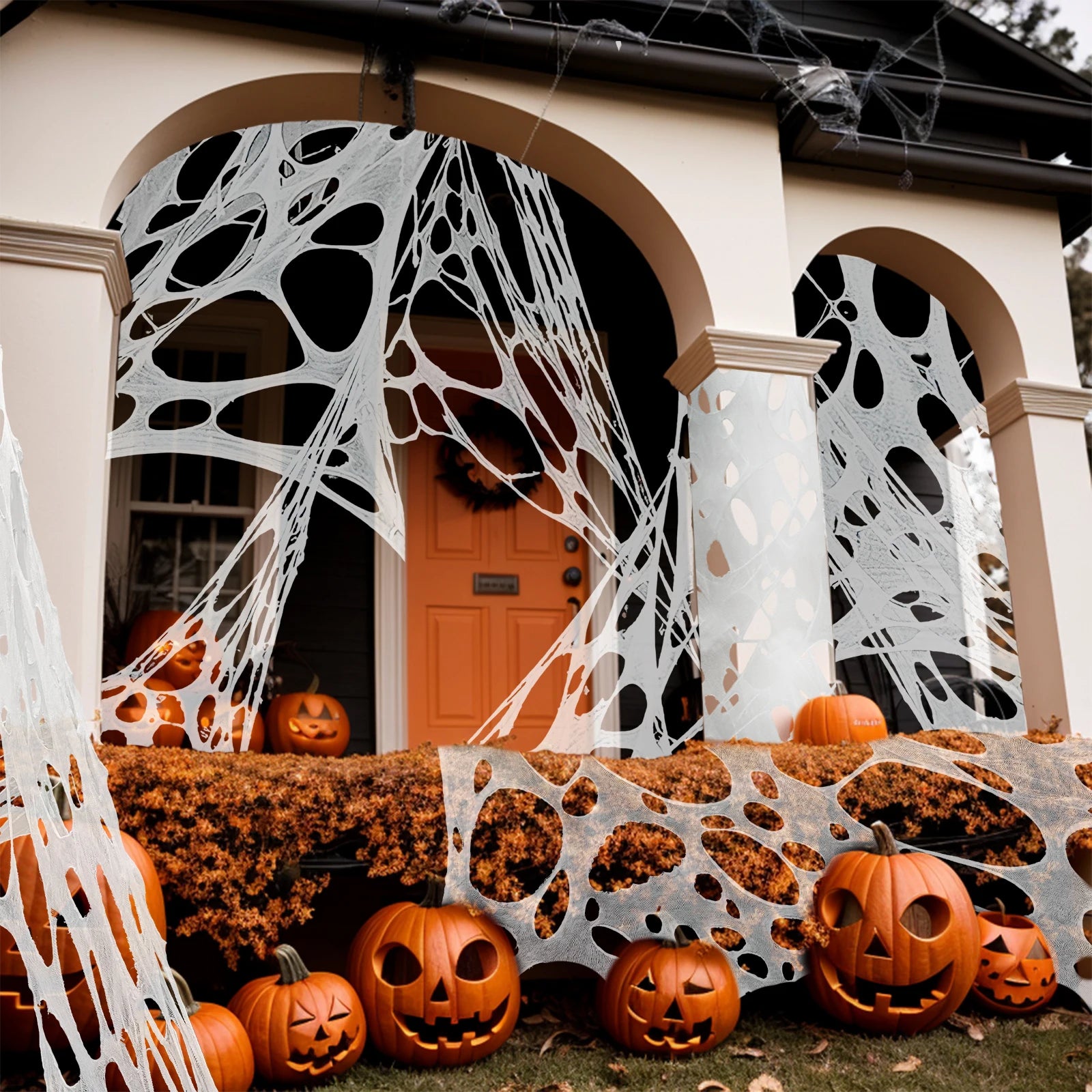 OurWarm 4m Halloween Decorations Outdoor Spider Web Giant Stretchy Netting Spider Webbing Ripped Cobweb Haunted House Prop Decor