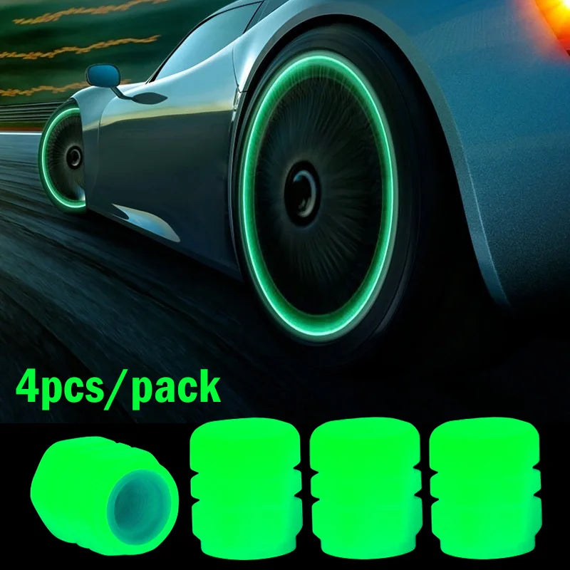 8pcs Car Luminous Tire Valve Caps Fluorescent Night Glowing Motorcycle Bicycle Bike Wheel Tyre Hub Valve Stem Caps Decor 1/ 4pcs 4pcs green