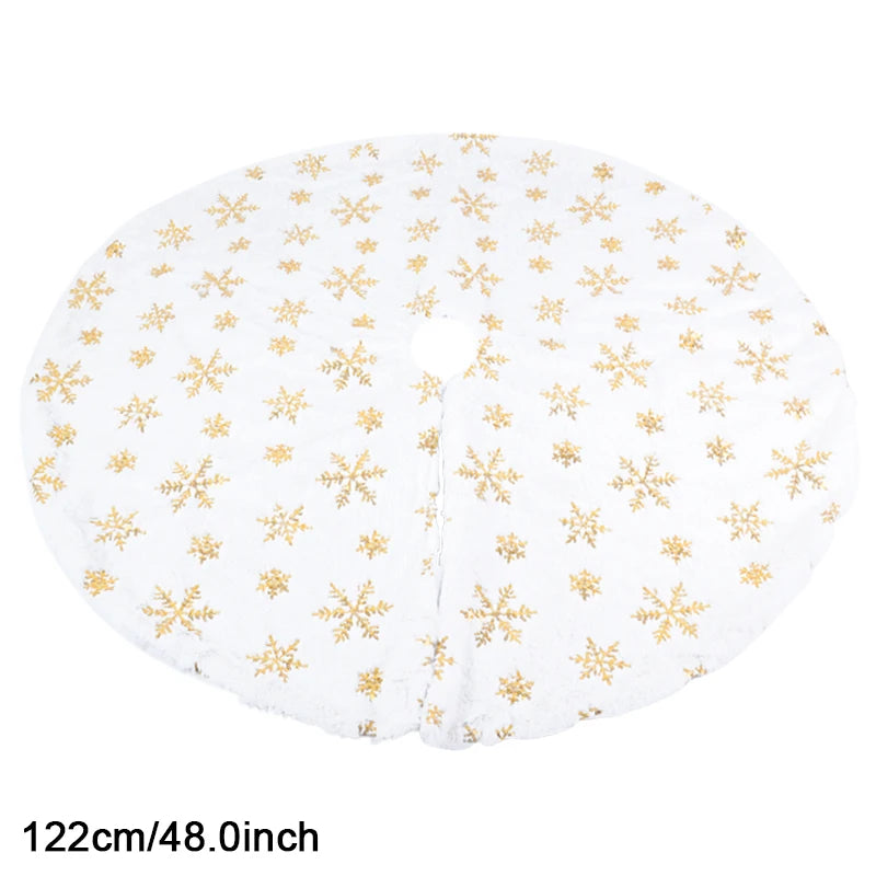 Silver Snowflake Christmas Tree Skirt White Plush Xmas Tree Base Cover Carpet Christmas Decorations For Home Natal New Year 2023