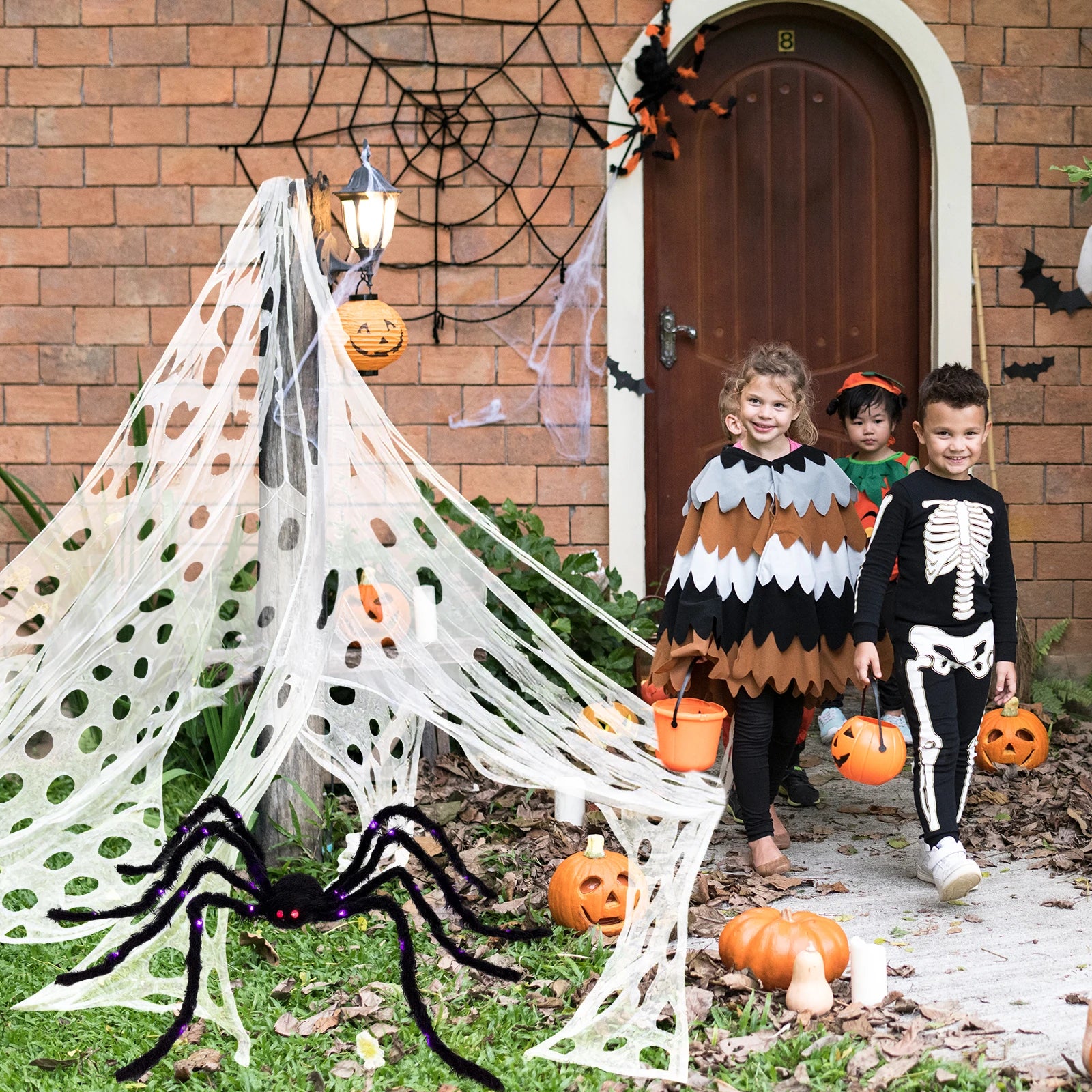 OurWarm 4m Halloween Decorations Outdoor Spider Web Giant Stretchy Netting Spider Webbing Ripped Cobweb Haunted House Prop Decor