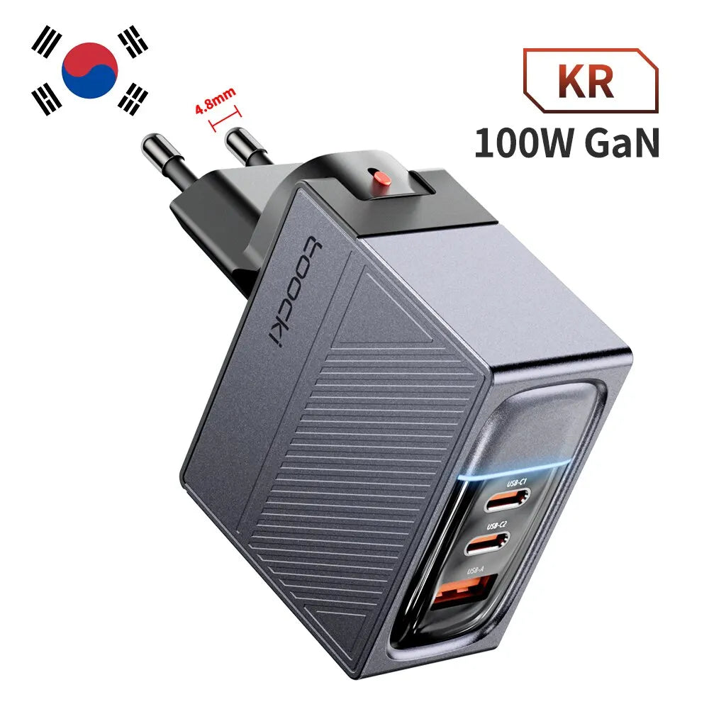 Toocki USB GaN Charger 100W Quick Charger PD Fast Charging Chargers For iPhone 14 13 12 11 Pro Max QC3.0 Type C Charger Adapter KR Gray
