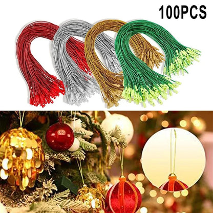 100Pcs Christmas Ornaments Hanger String Ornament Hook Ropes Precut String with Snaps Locking for Xmas Ornament Hanging Decor