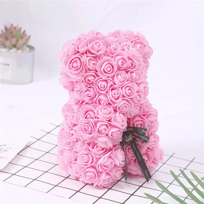 Artificial Flowers 25cm Rose Bear Girlfriend Anniversary Christmas Valentine's Day Gift Birthday Present For Wedding Party Light Pink Without Crown