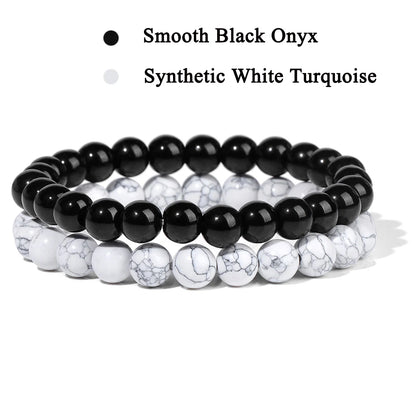 Set Bracelet Couples Distance Black White Natural Lava Stone Tiger Eye Beaded Yoga Bracelets for Men Women Elastic Rope Jewelry No.29