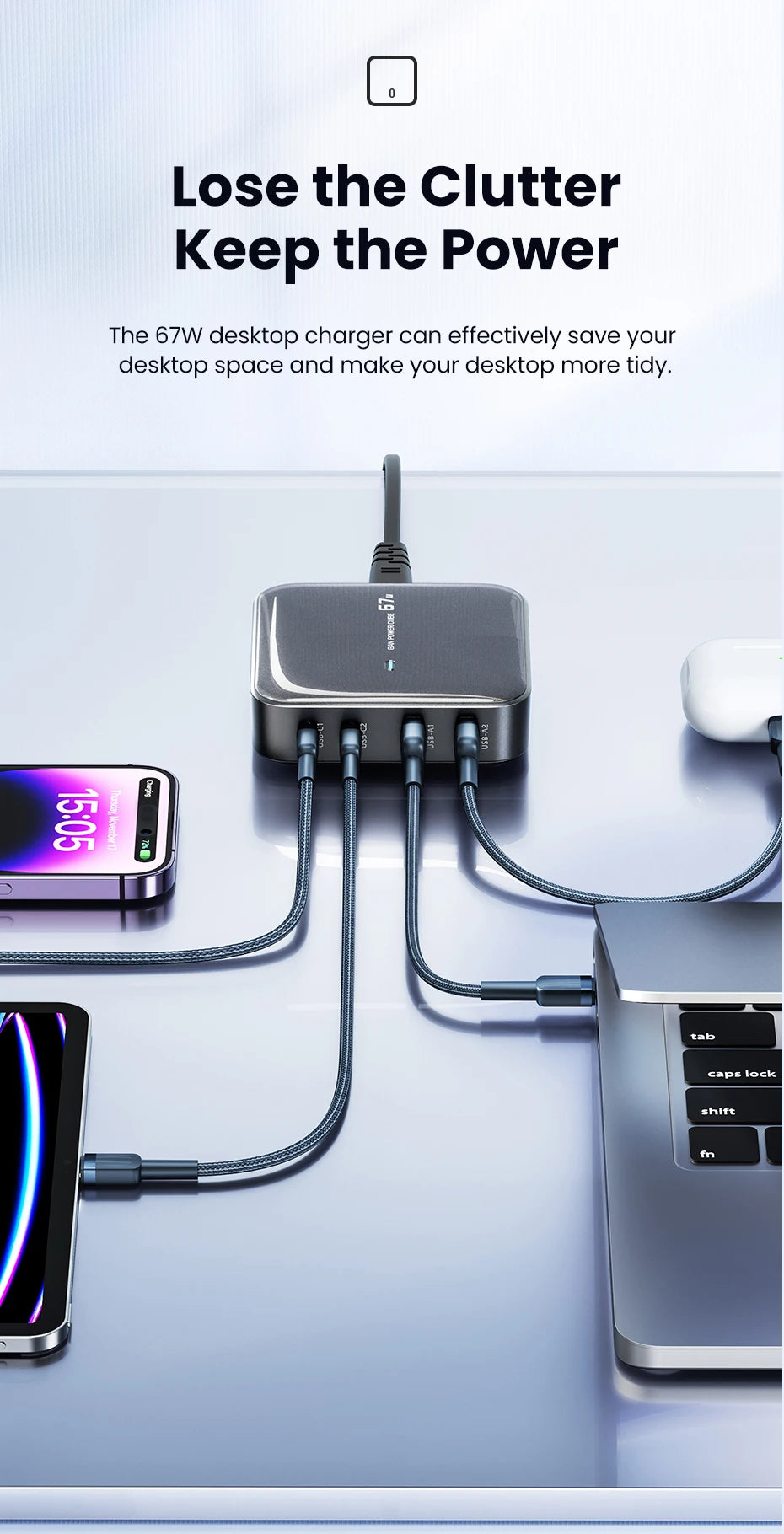 Toocki Charger Charging Station Multi Port 67W GaN USB Charger Desktop Type C PD QC Quick Charge For iPhone MacBook Pro Xiaomi