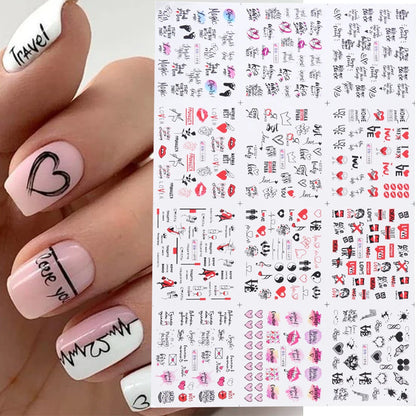 12pcs Valentines Manicure Love Letter Flower Sliders for Nails Inscriptions Nail Art Decoration Water Sticker Tips GLBN1489-1500