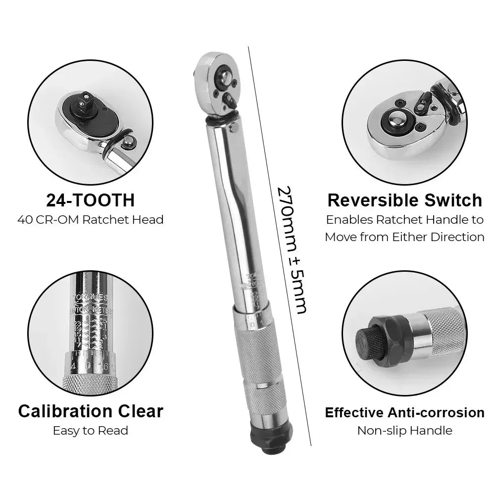 5-25N.m Micrometer Car Motorbike Disassembly Tool Professional Adjustable Torque Wrench 1/4'' Drive Spanner Hand Tool 3/8Adapter