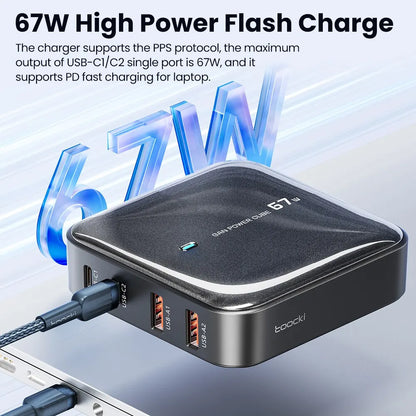 Toocki Charger Charging Station Multi Port 67W GaN USB Charger Desktop Type C PD QC Quick Charge For iPhone MacBook Pro Xiaomi