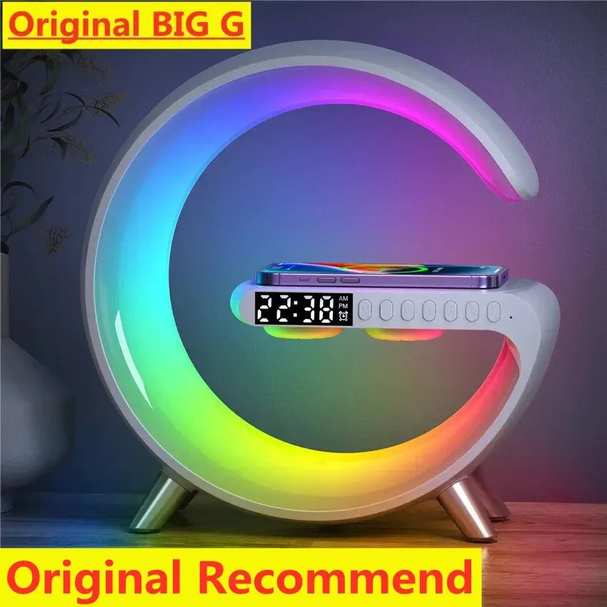 Wireless Charger Stand Alarm Clock Bluetooth Speaker LED Lamp RGB Night Light Fast Charging Station for iPhone Samsung Xiaomi