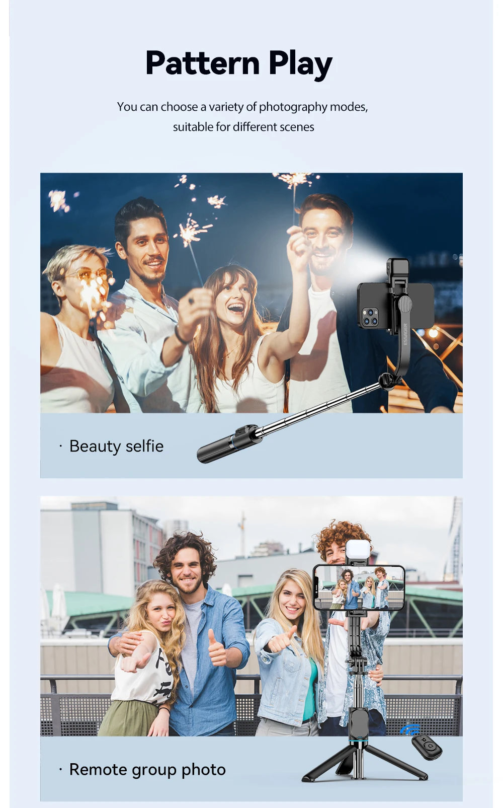 Essager Selfie StickDegree Photo Holder Lengthened Tripod Live Broadcast Support All Mobile Phones Bluetooth Remote Control TikT