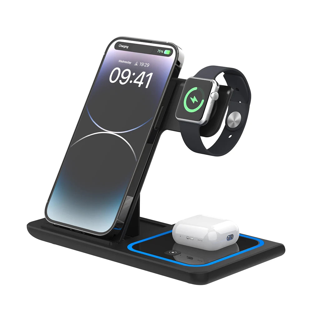 3 In 1 Wireless Charger Foldable Charging Station Mobile Phone Holder for iPhone 14 13 12 11 XS Max XR X 8 Apple Watch Airpods