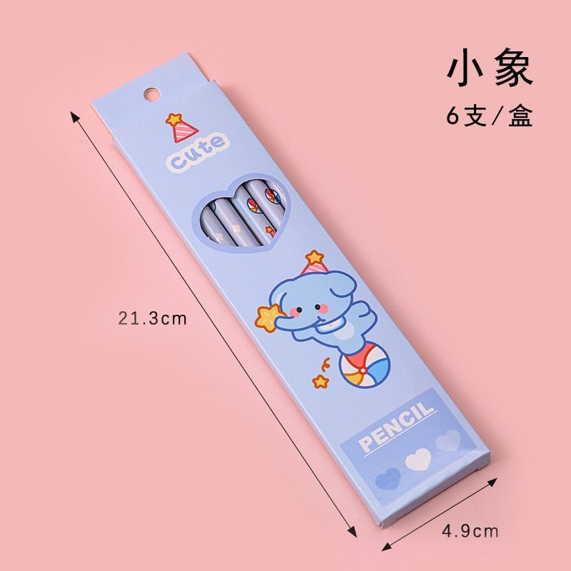 6 Pcs/Set Sweetheart Cute Pencil Children HB Painting Sketch Pen Primary School Students Writing Exam Stationery Supplies Gifts 6