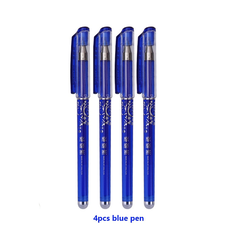 0.5mm Erasable Gel Pen Set Black Blue Red Ink Refill Rod Kawaii Pens Washable Handle School Office Supplies Writing Stationery 4Pcs blue pen