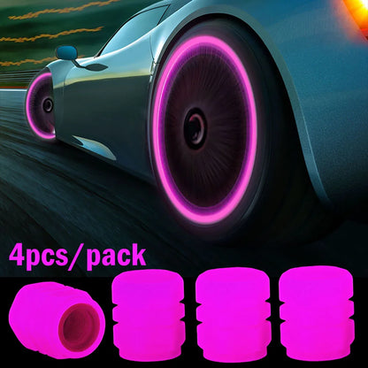 8pcs Car Luminous Tire Valve Caps Fluorescent Night Glowing Motorcycle Bicycle Bike Wheel Tyre Hub Valve Stem Caps Decor 1/ 4pcs 4pcs pink