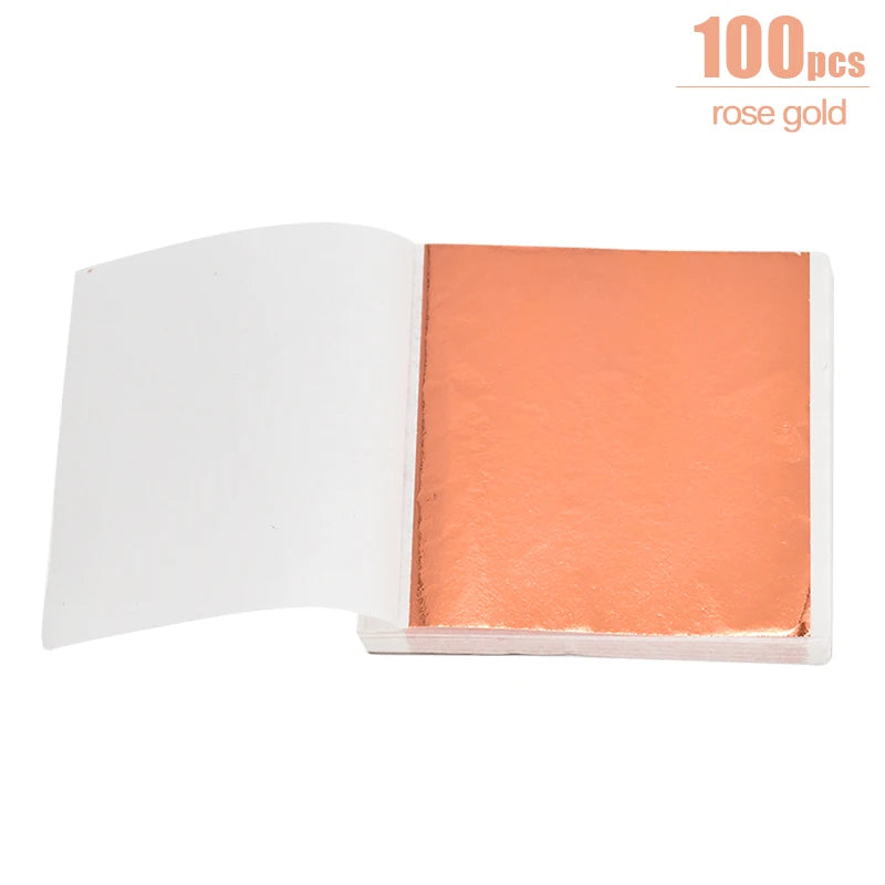 100/200 Sheets Imitation Gold Silver Foil Paper Leaf Gilding DIY Art Craft Paper Birthday Party Wedding Cake Dessert Decorations 100pcs rose gold