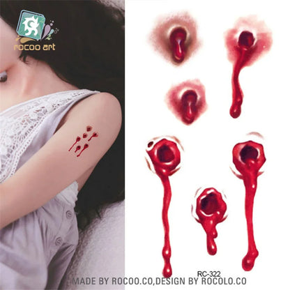 Halloween Waterproof Temporary Tattoos Paper For Men Women Boy Scar Wound Realistic Blood Injury Fash Tattoo Sticker RC2322