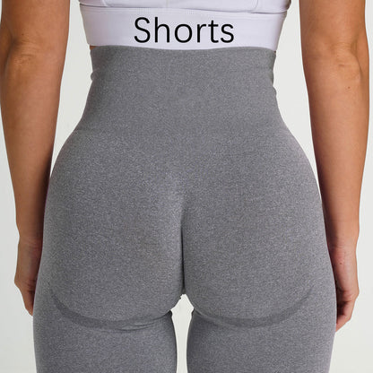 Seamless Leggings Women Sport Slim ShortsTights Fitness High Waist Women Clothing Gym Workout Pants Female Pants Gray Shorts