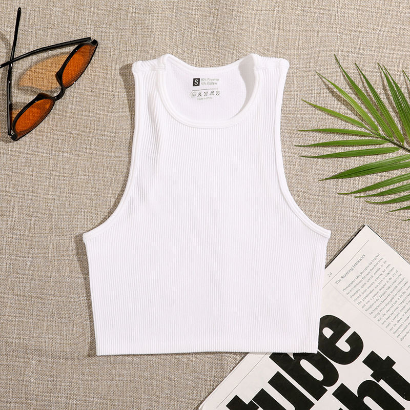 Seamless Rib-Knit Sleeveless Crop Top white