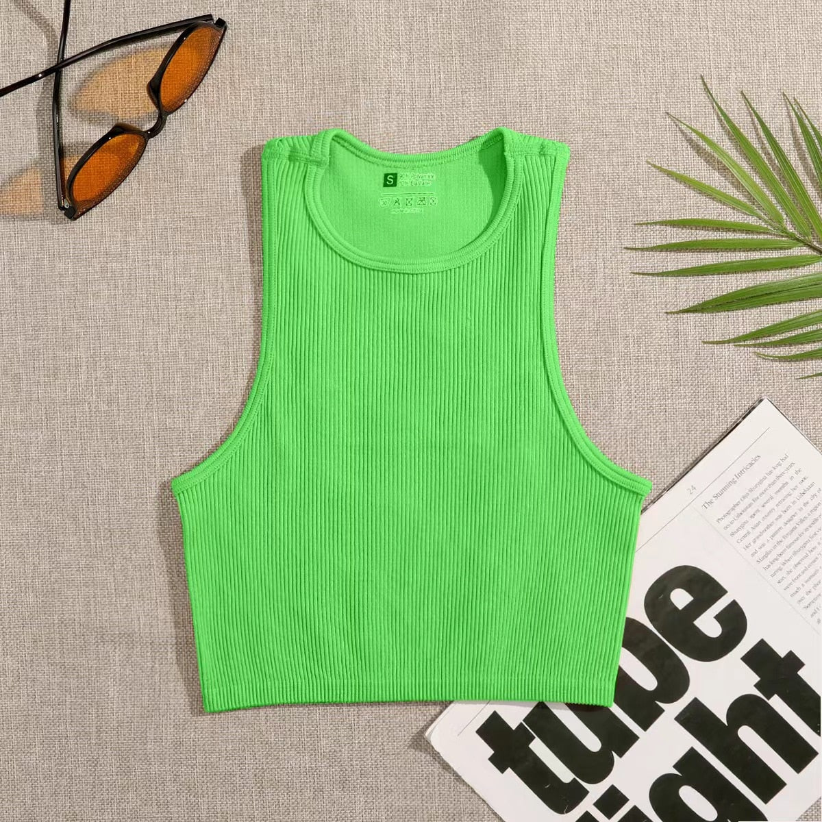 Seamless Rib-Knit Sleeveless Crop Top Fluorescent green