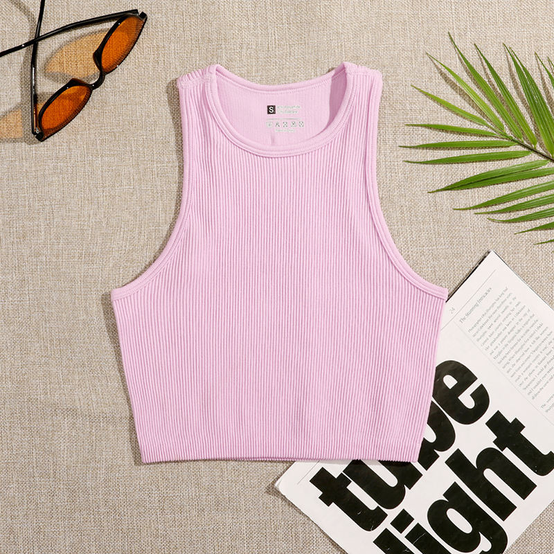 Seamless Rib-Knit Sleeveless Crop Top pink