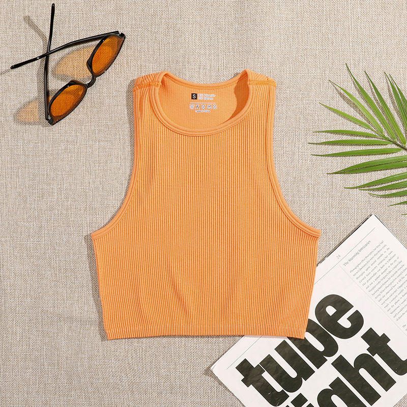 Seamless Rib-Knit Sleeveless Crop Top orange