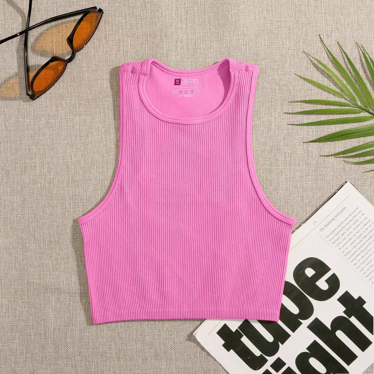 Seamless Rib-Knit Sleeveless Crop Top peach