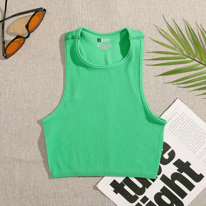 Seamless Rib-Knit Sleeveless Crop Top green