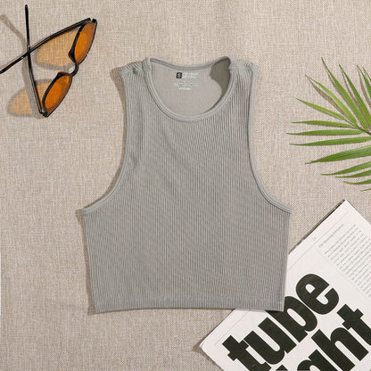 Seamless Rib-Knit Sleeveless Crop Top grey