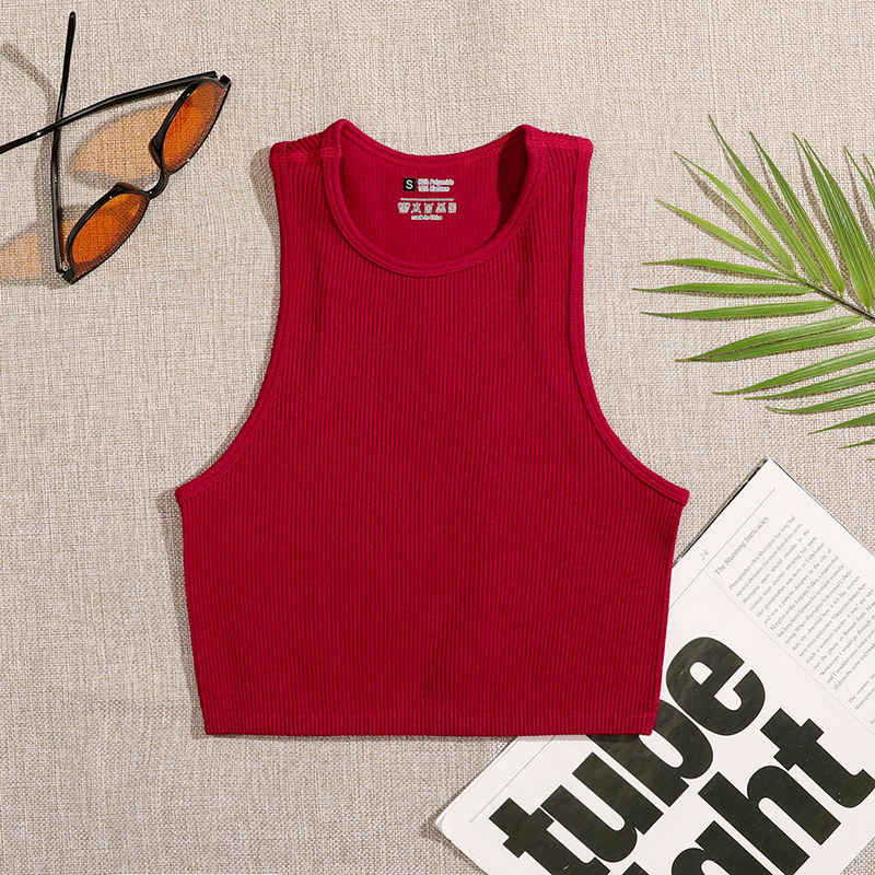 Seamless Rib-Knit Sleeveless Crop Top red