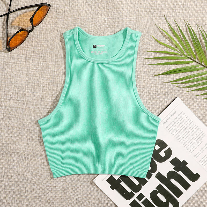 Seamless Rib-Knit Sleeveless Crop Top light green