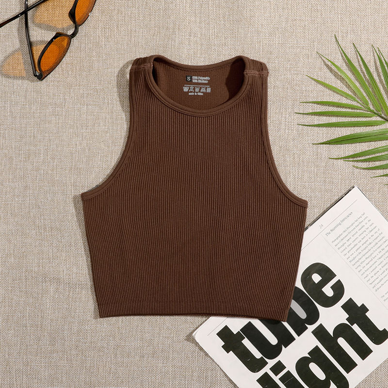 Seamless Rib-Knit Sleeveless Crop Top brown