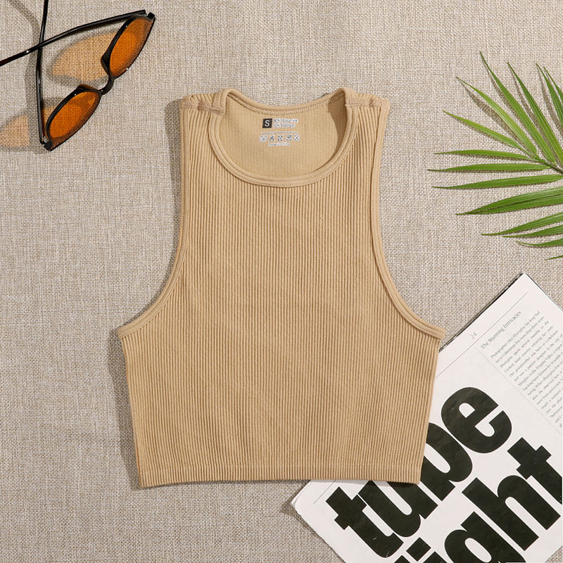 Seamless Rib-Knit Sleeveless Crop Top khaki