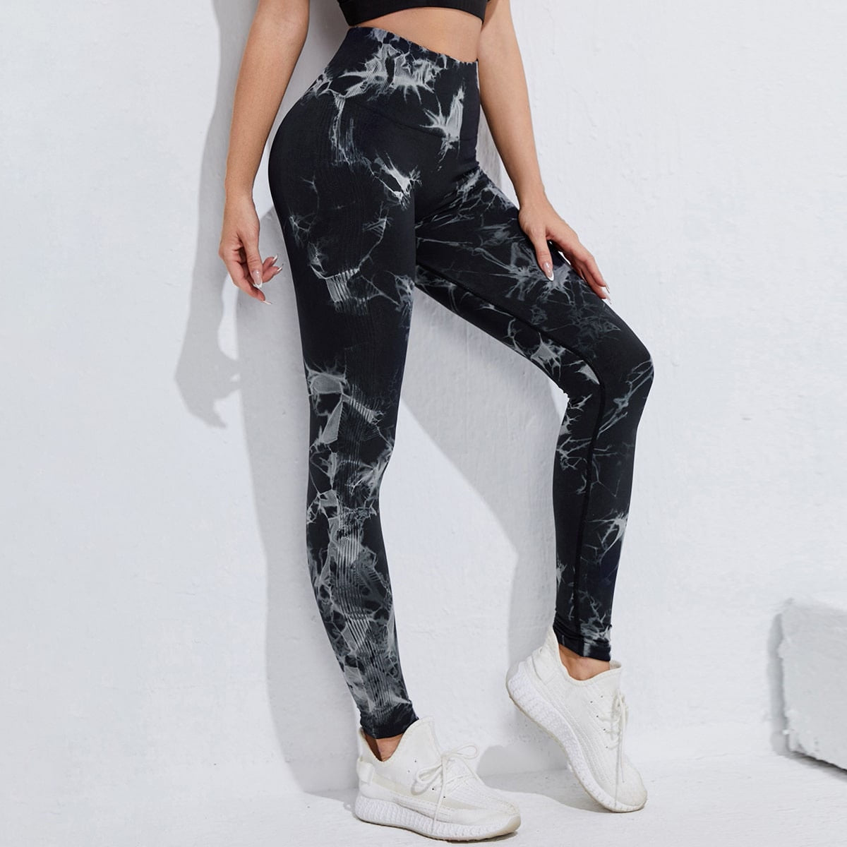 Seamless Tie Dye Leggings Women For Fitness Yoga Pants Push Up Workout Sports Legging High Waist Tights Gym Ladies Clothing Black