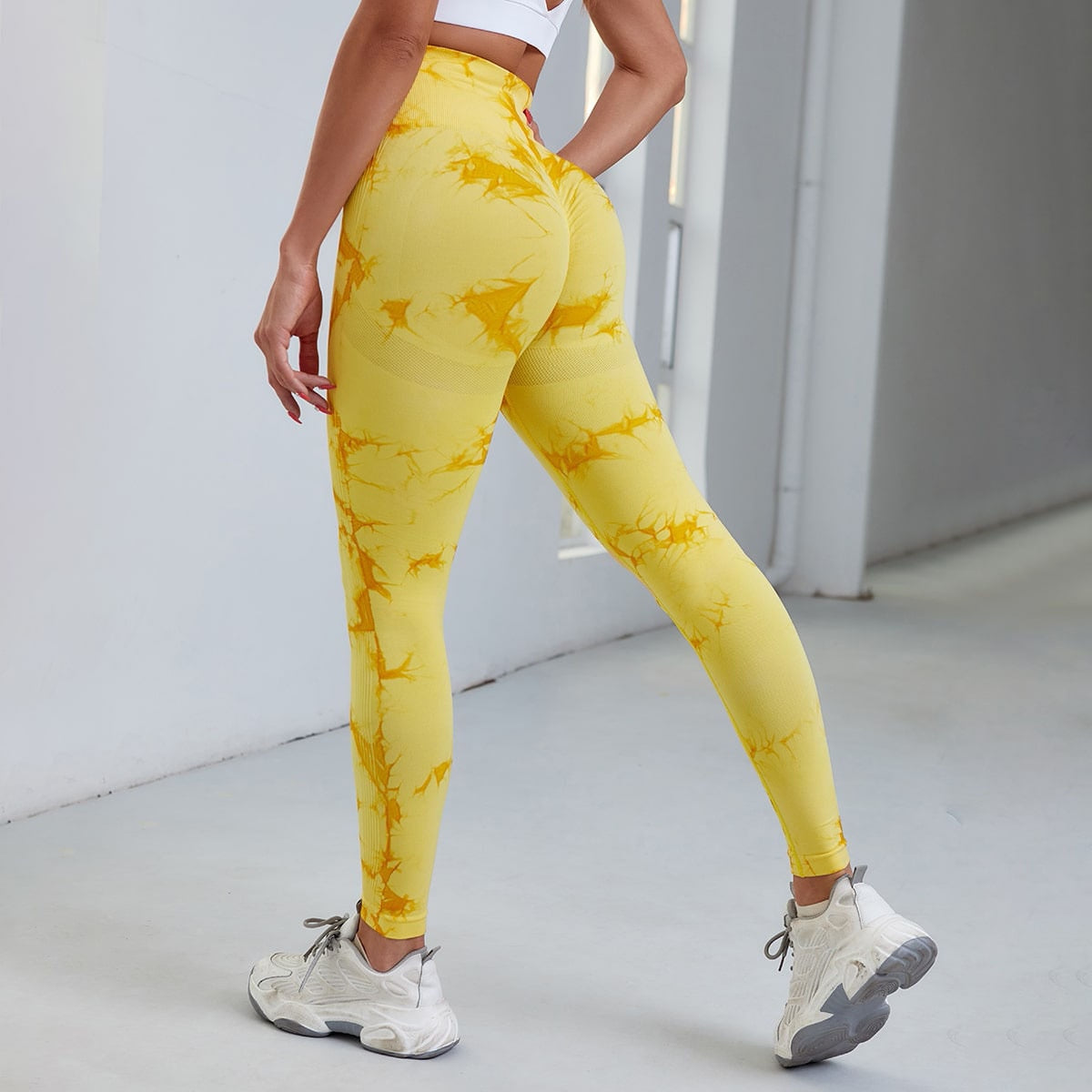 Seamless Tie Dye Leggings Women For Fitness Yoga Pants Push Up Workout Sports Legging High Waist Tights Gym Ladies Clothing Yellow