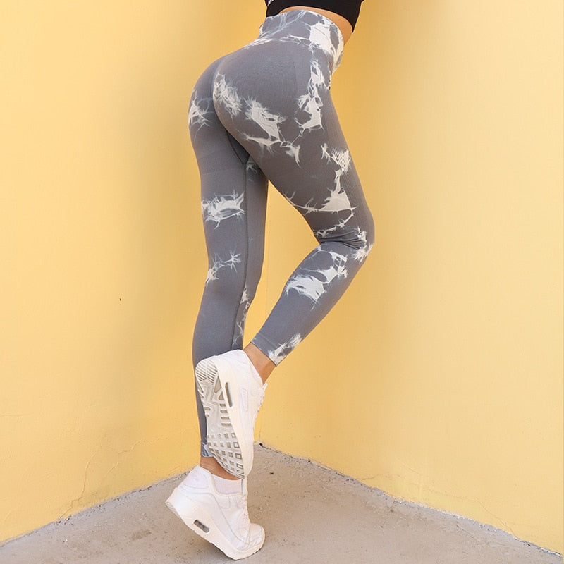 Seamless Tie Dye Leggings Women For Fitness Yoga Pants Push Up Workout Sports Legging High Waist Tights Gym Ladies Clothing Lgray