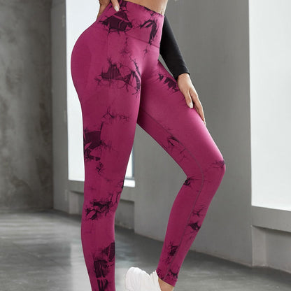 Seamless Tie Dye Leggings Women For Fitness Yoga Pants Push Up Workout Sports Legging High Waist Tights Gym Ladies Clothing Magenta