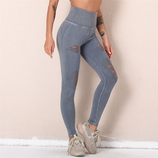 Seamless Yoga Pants High Waist Hole Gym Leggings Sport Women Fitness Squat Proof Running Dry Fit Elastic Workout Tights